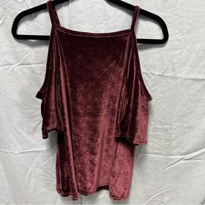 Ultra Flirt maroon velvet cold shoulder top, size L, new with tags